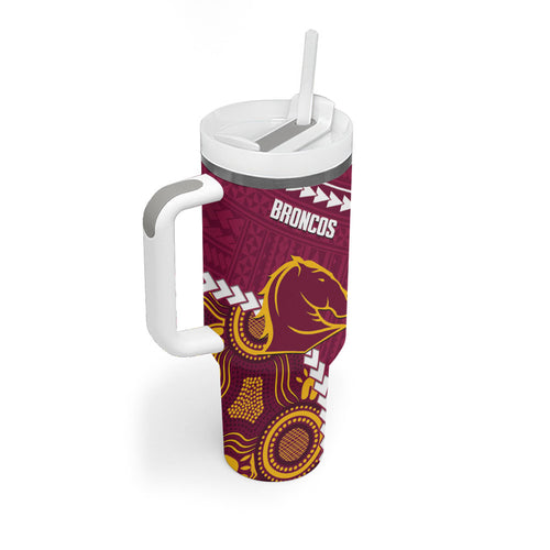 Custom Rugby Panthers and Broncos Tumbler With Handle 2026 Together Aboriginal Polynesian Pattern