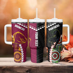 Custom Rugby Panthers and Broncos Tumbler With Handle 2026 Together Aboriginal Polynesian Pattern
