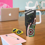 Custom Rugby Panthers and Broncos Tumbler With Handle 2026 Together Aboriginal Polynesian Pattern