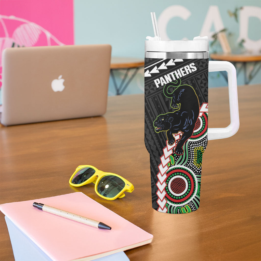 Custom Rugby Panthers and Broncos Tumbler With Handle 2026 Together Aboriginal Polynesian Pattern