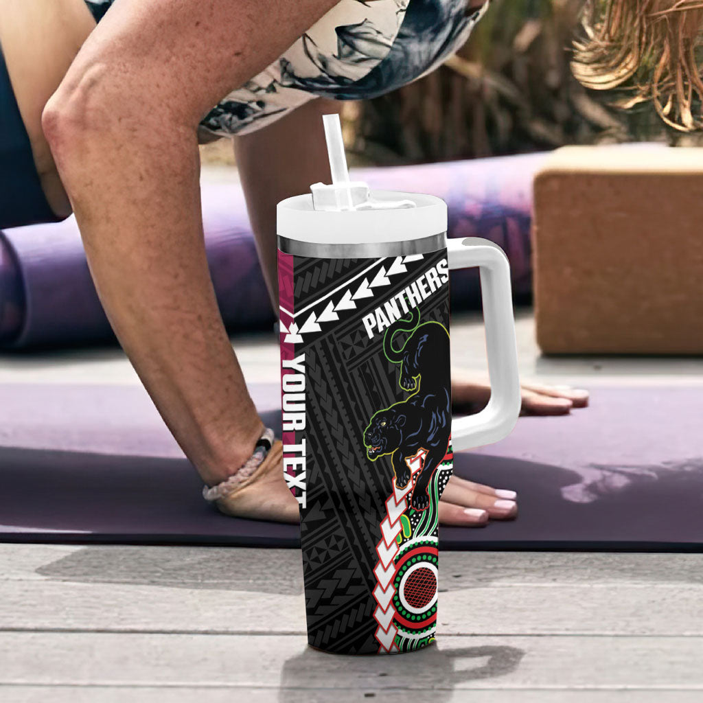 Custom Rugby Panthers and Broncos Tumbler With Handle 2026 Together Aboriginal Polynesian Pattern