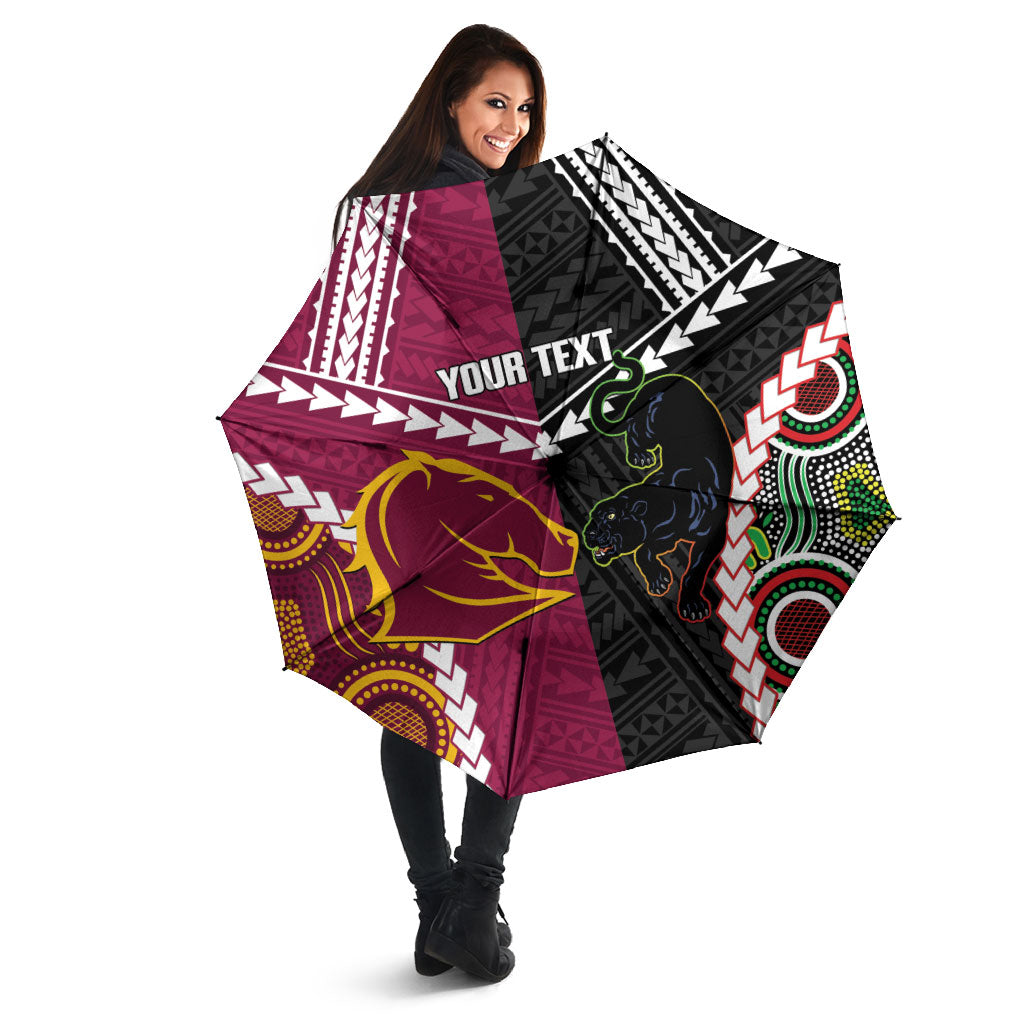 Custom Rugby Panthers and Broncos Umbrella 2026 Together Aboriginal Polynesian Pattern