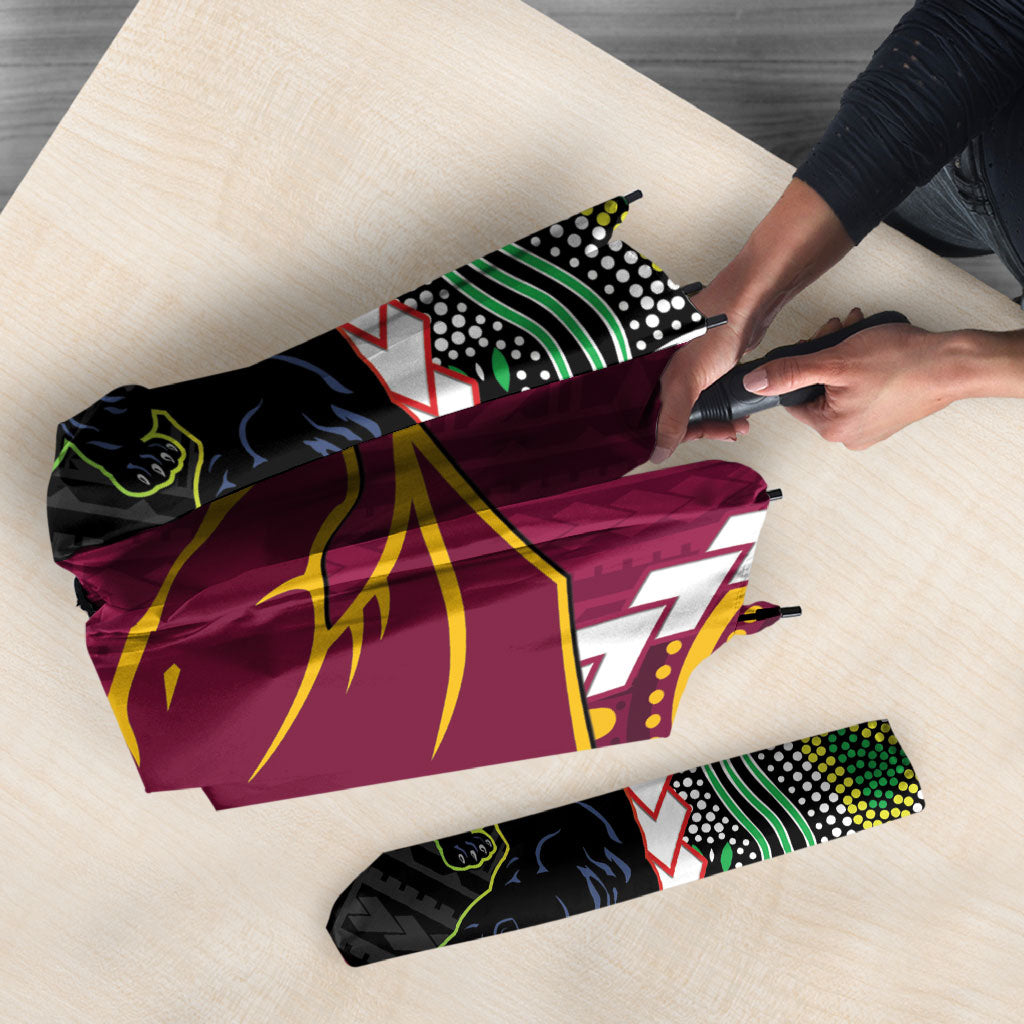 Custom Rugby Panthers and Broncos Umbrella 2026 Together Aboriginal Polynesian Pattern