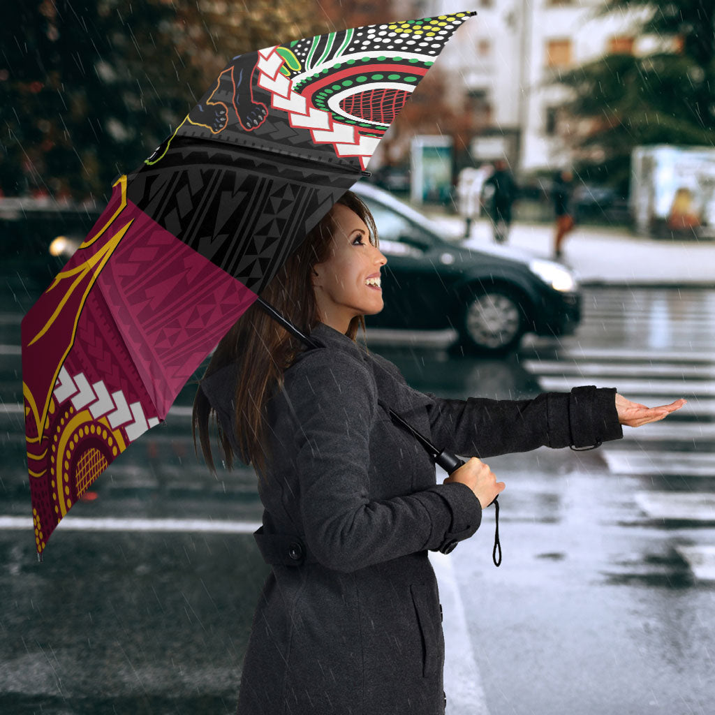Custom Rugby Panthers and Broncos Umbrella 2026 Together Aboriginal Polynesian Pattern