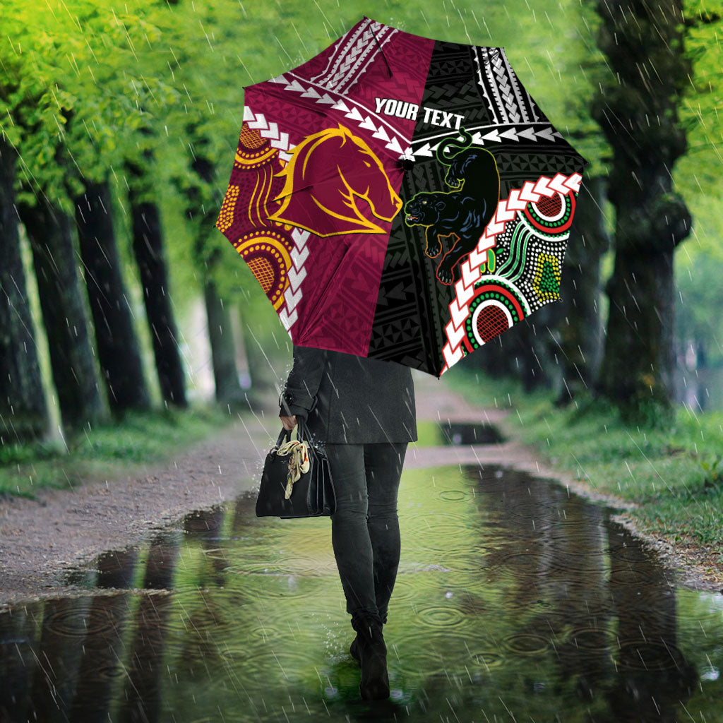 Custom Rugby Panthers and Broncos Umbrella 2026 Together Aboriginal Polynesian Pattern