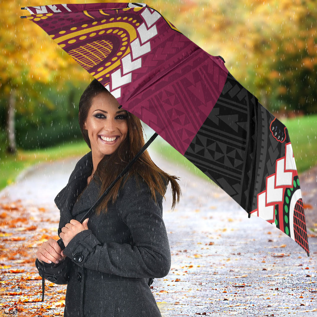 Custom Rugby Panthers and Broncos Umbrella 2026 Together Aboriginal Polynesian Pattern