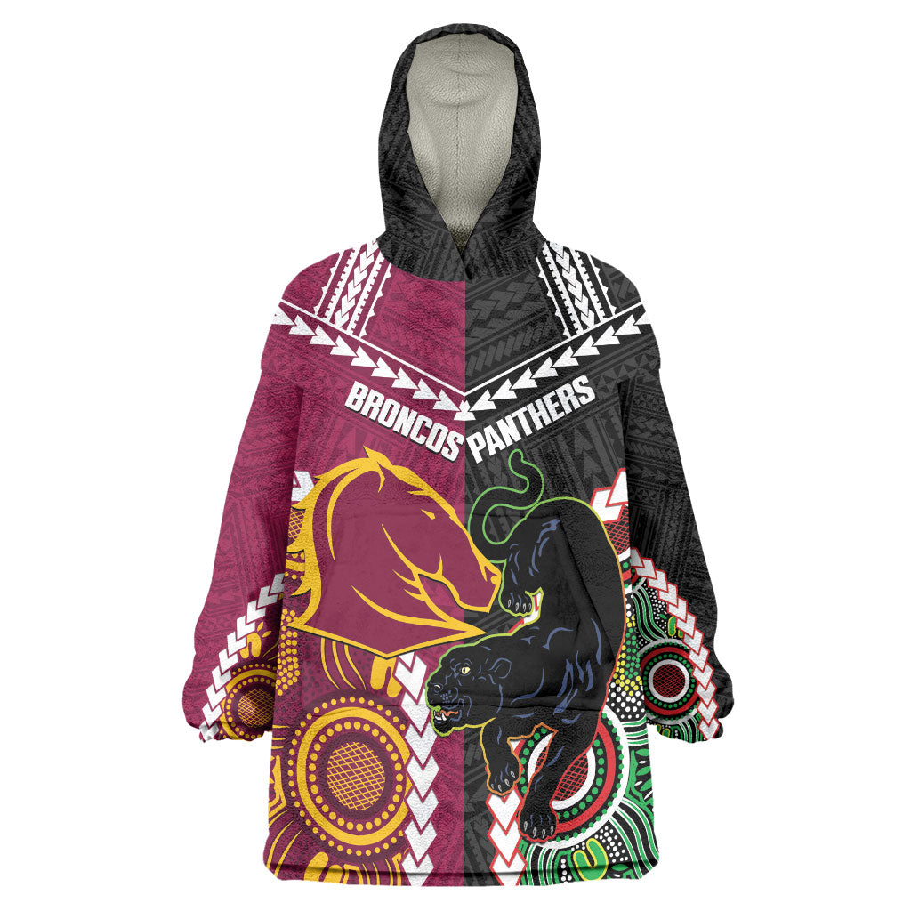 Custom Rugby Panthers and Broncos Wearable Blanket Hoodie 2026 Together Aboriginal Polynesian Pattern