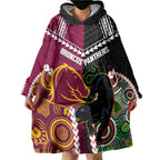 Custom Rugby Panthers and Broncos Wearable Blanket Hoodie 2026 Together Aboriginal Polynesian Pattern