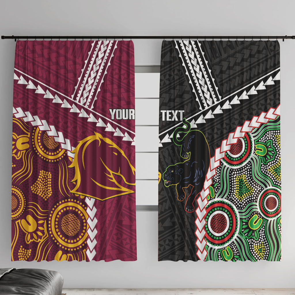 Custom Rugby Panthers and Broncos Window Curtain 2026 Together Aboriginal Polynesian Pattern