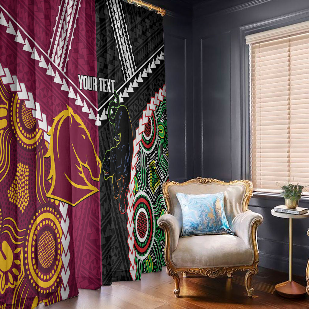 Custom Rugby Panthers and Broncos Window Curtain 2026 Together Aboriginal Polynesian Pattern