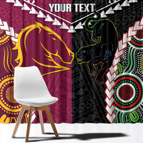 Custom Rugby Panthers and Broncos Window Curtain 2026 Together Aboriginal Polynesian Pattern