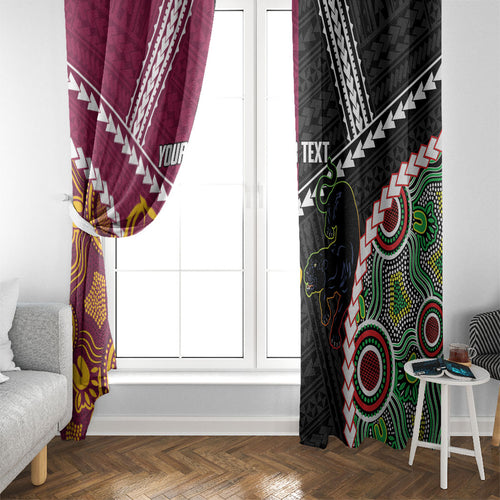 Custom Rugby Panthers and Broncos Window Curtain 2026 Together Aboriginal Polynesian Pattern