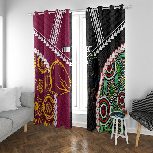Custom Rugby Panthers and Broncos Window Curtain 2026 Together Aboriginal Polynesian Pattern