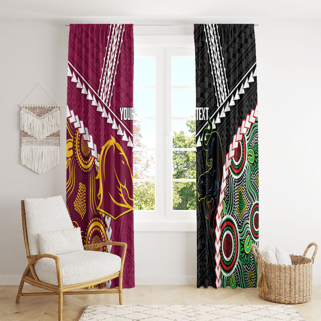 Custom Rugby Panthers and Broncos Window Curtain 2026 Together Aboriginal Polynesian Pattern
