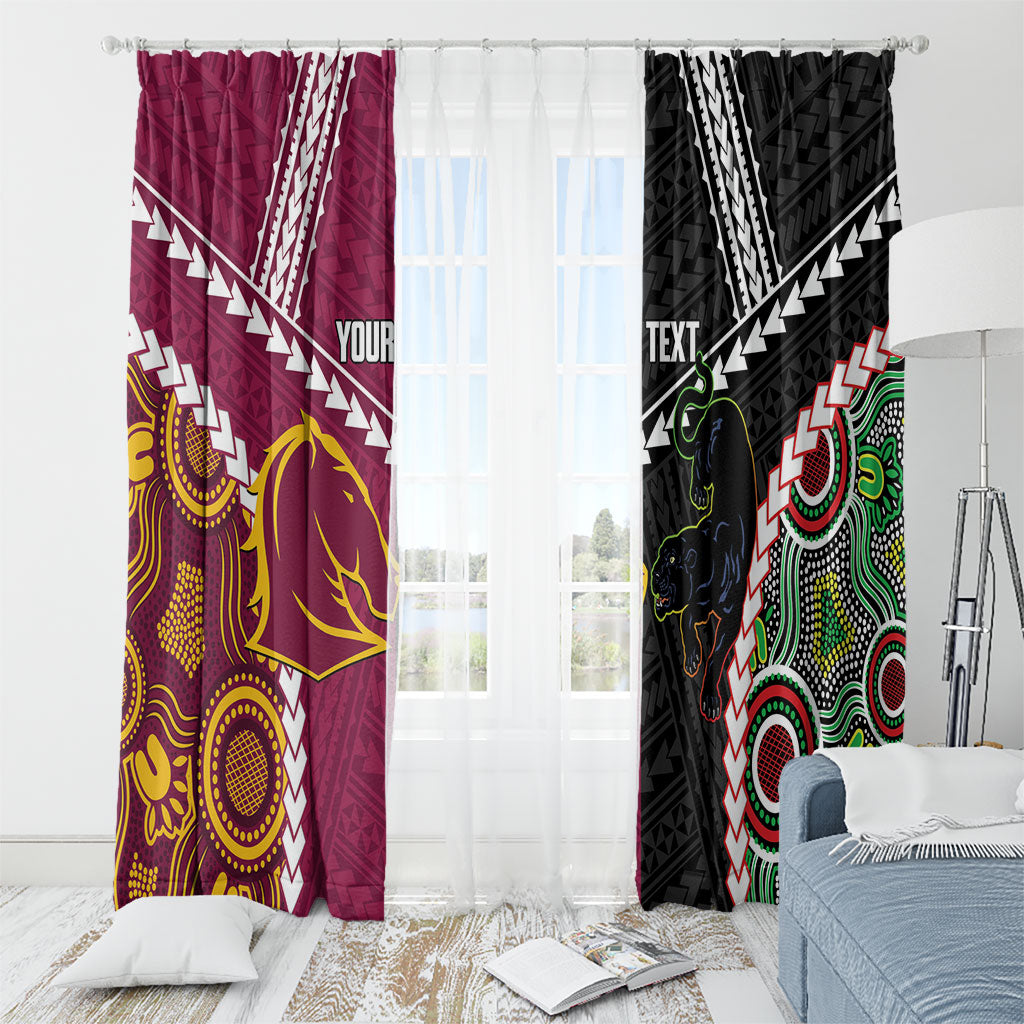 Custom Rugby Panthers and Broncos Window Curtain 2026 Together Aboriginal Polynesian Pattern