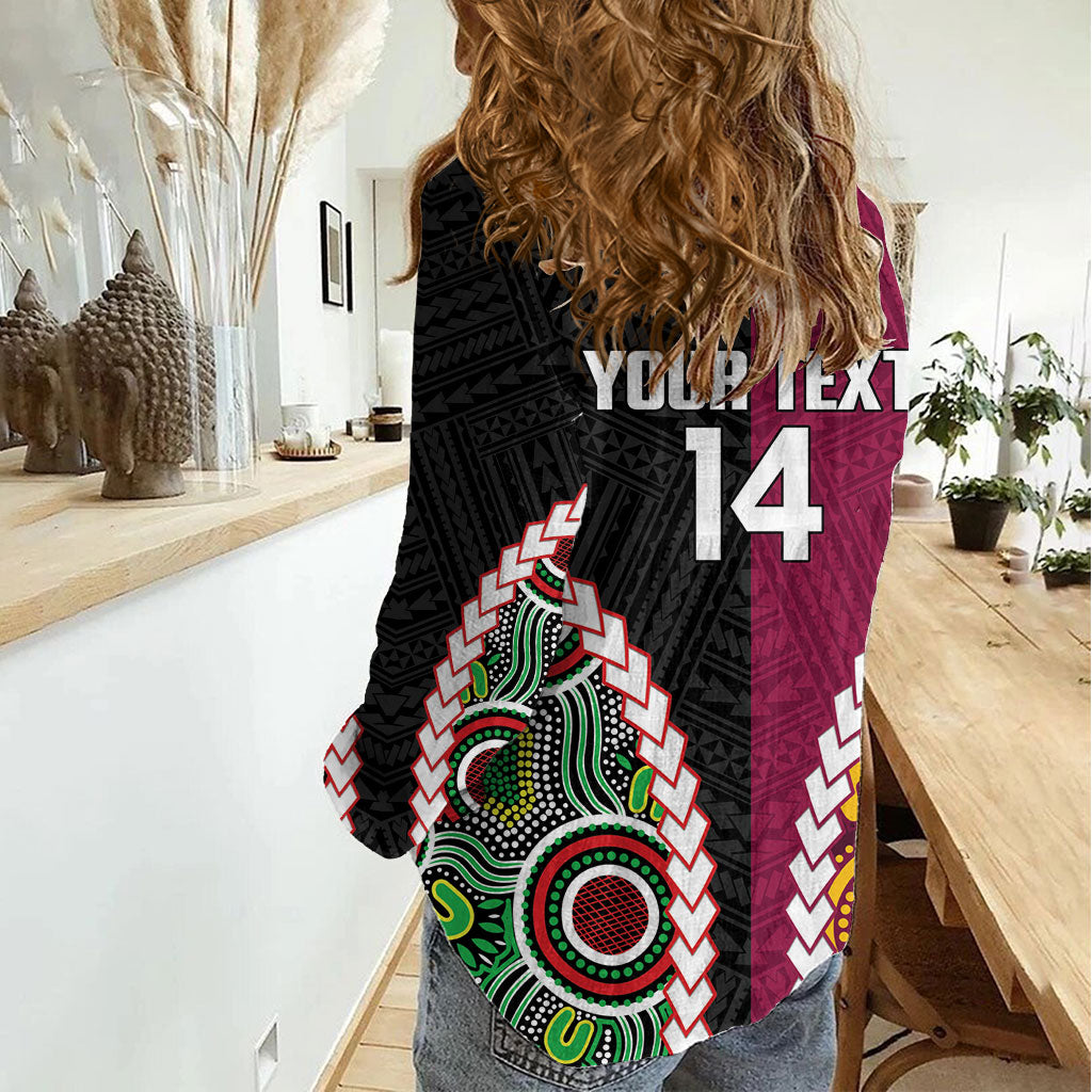 Custom Rugby Panthers and Broncos Women Casual Shirt 2026 Together Aboriginal Polynesian Pattern