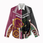 Custom Rugby Panthers and Broncos Women Casual Shirt 2026 Together Aboriginal Polynesian Pattern