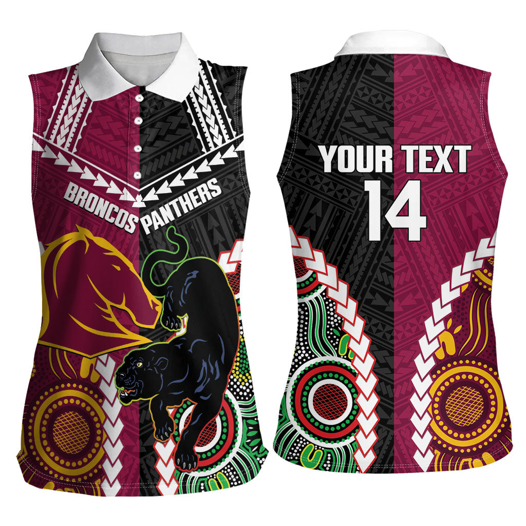 Custom Rugby Panthers and Broncos Women Sleeveless Polo Shirt 2026 Together Aboriginal Polynesian Pattern
