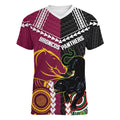 Custom Rugby Panthers and Broncos Women V-Neck T-Shirt 2026 Together Aboriginal Polynesian Pattern
