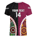 Custom Rugby Panthers and Broncos Women V-Neck T-Shirt 2026 Together Aboriginal Polynesian Pattern
