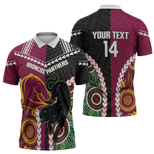 Custom Rugby Panthers and Broncos Zipper Polo Shirt 2026 Together Aboriginal Polynesian Pattern