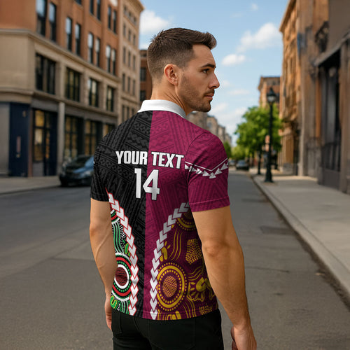 Custom Rugby Panthers and Broncos Zipper Polo Shirt 2026 Together Aboriginal Polynesian Pattern