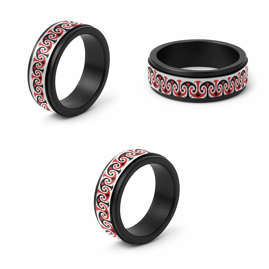 New Zealand Ngutu Kaka Kowhaiwhai Motif Spinner Ring - Aussie Hoodie