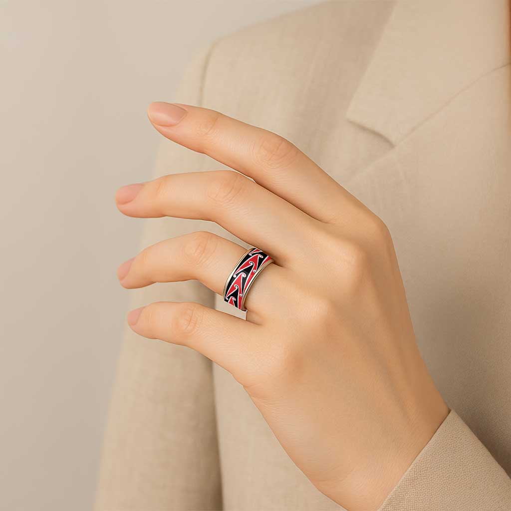 New Zealand Puhoro Kowhaiwhai Motif Classic Ring - Aussie Hoodie