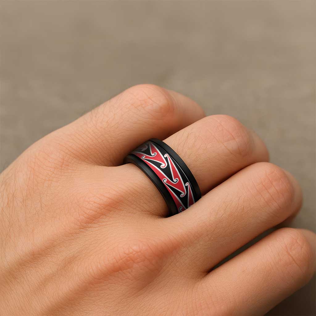 New Zealand Puhoro Kowhaiwhai Motif Spinner Ring - Aussie Hoodie