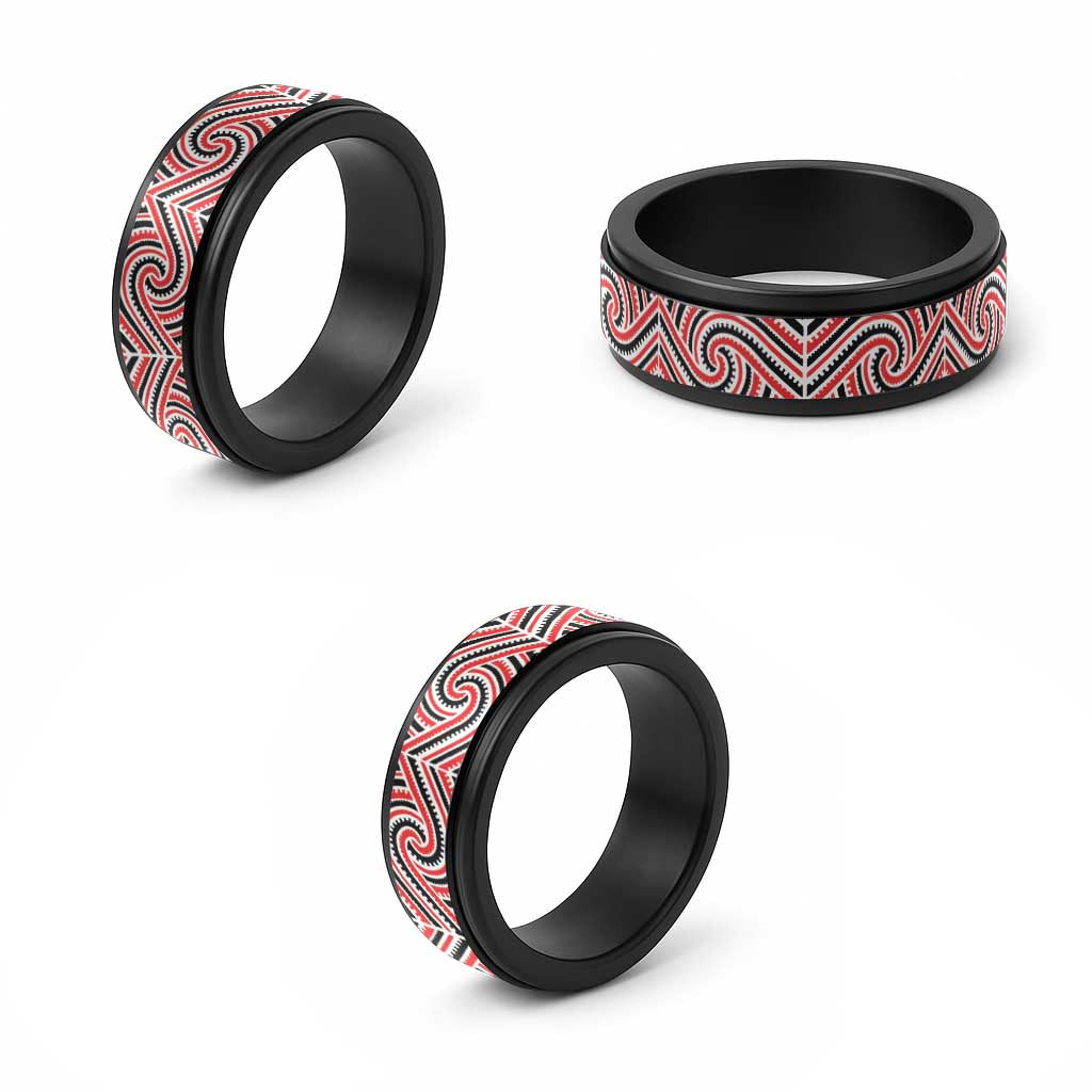 New Zealand Maori Maui Koru Kowhaiwhai Motif Spinner Ring - Aussie Hoodie