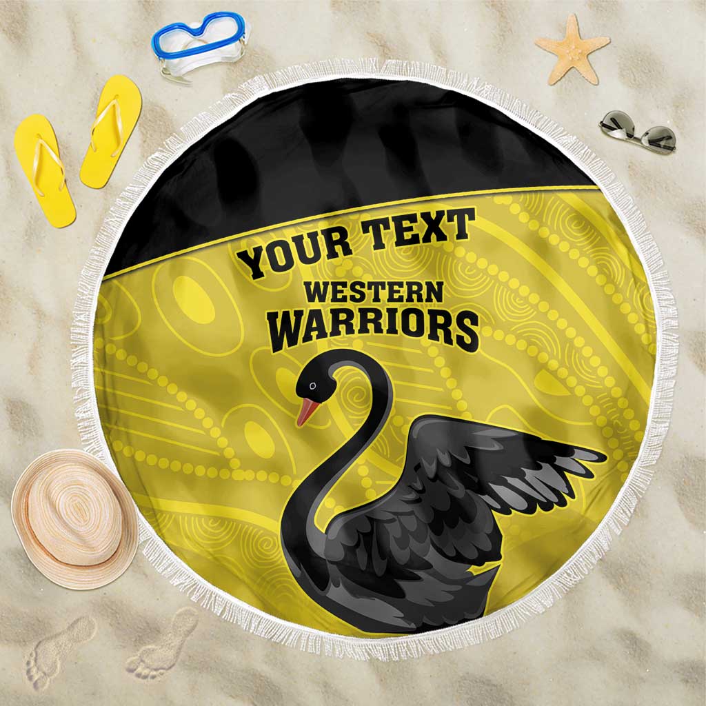 Custom Western Australia Cricket Beach Blanket Go Warriors Black Swans - Aboriginal Art