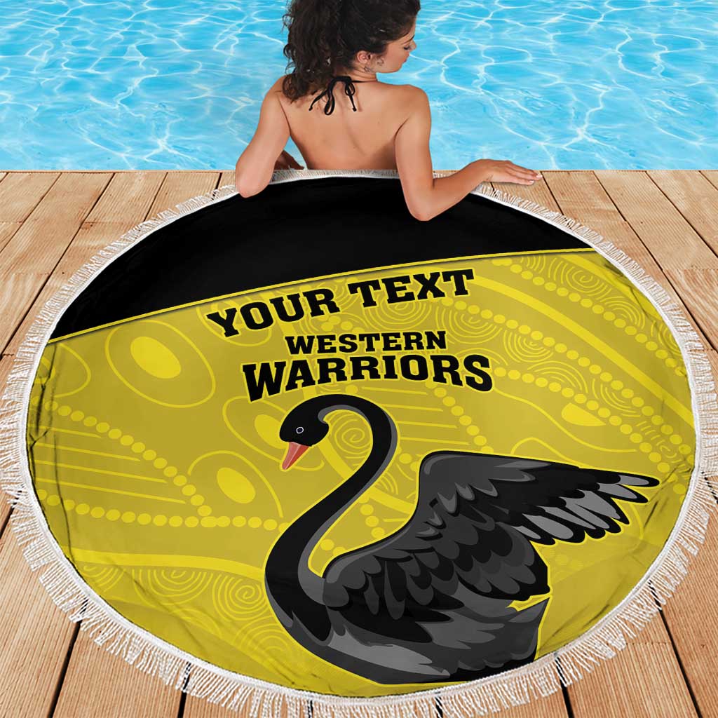 Custom Western Australia Cricket Beach Blanket Go Warriors Black Swans - Aboriginal Art