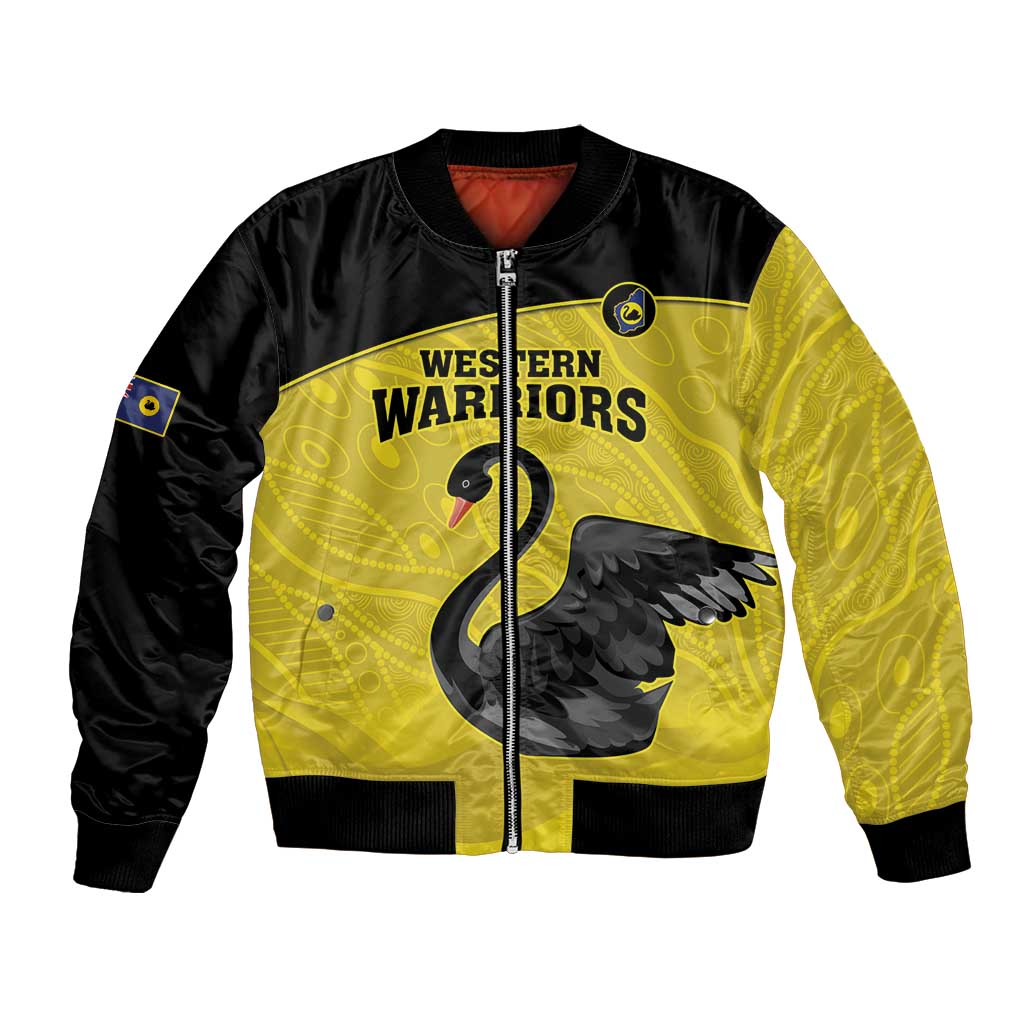 Custom Western Australia Cricket Bomber Jacket Go Warriors Black Swans - Aboriginal Art