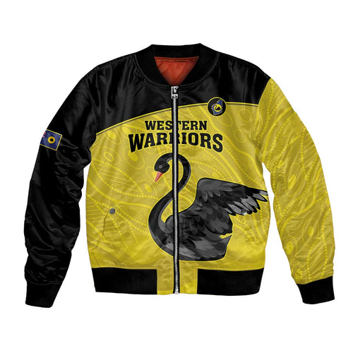 Custom Western Australia Cricket Bomber Jacket Go Warriors Black Swans - Aboriginal Art