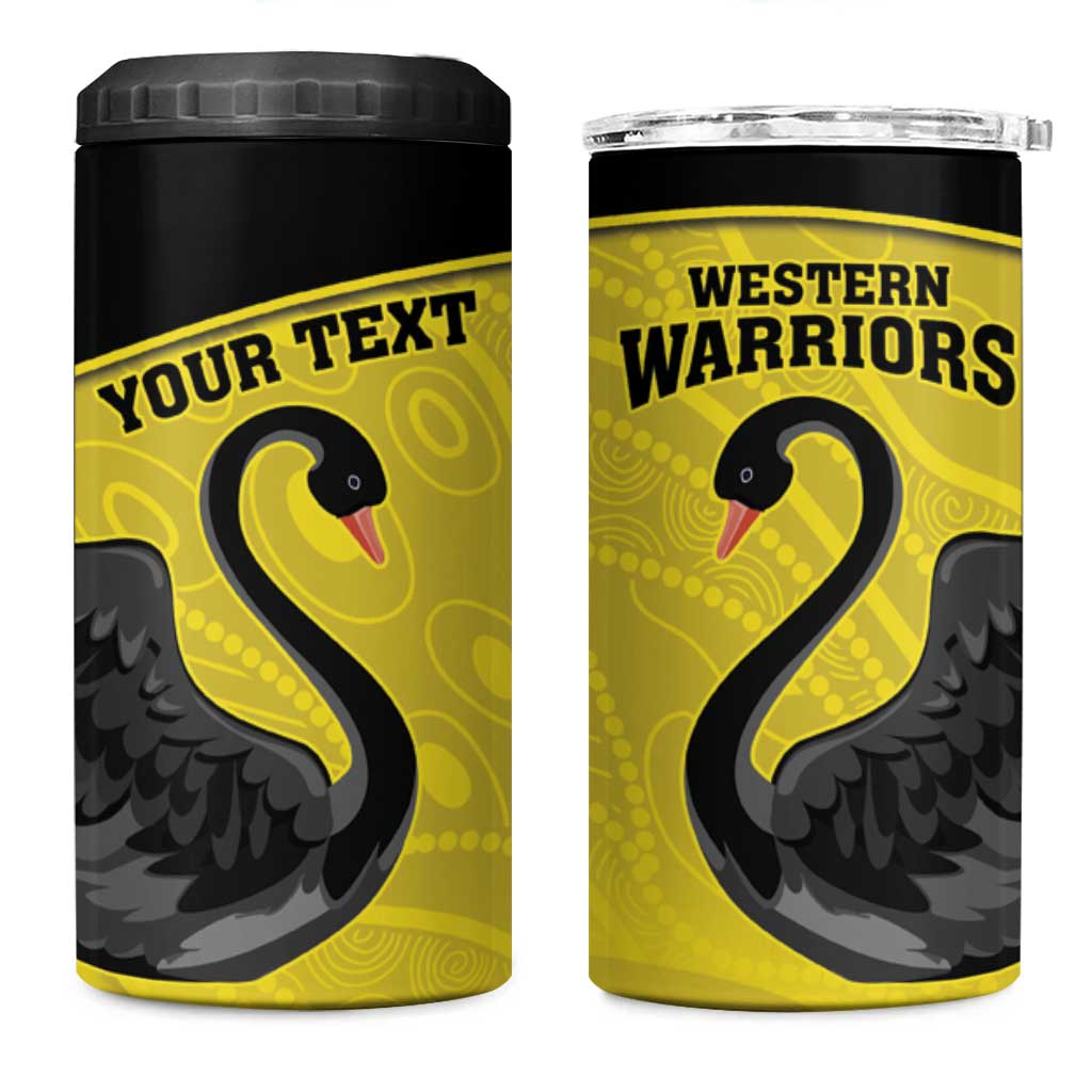 Custom Western Australia Cricket 4 in 1 Can Cooler Tumbler Go Warriors Black Swans - Aboriginal Art