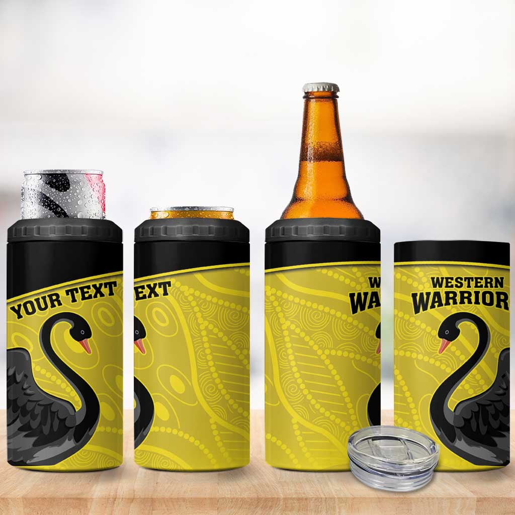 Custom Western Australia Cricket 4 in 1 Can Cooler Tumbler Go Warriors Black Swans - Aboriginal Art