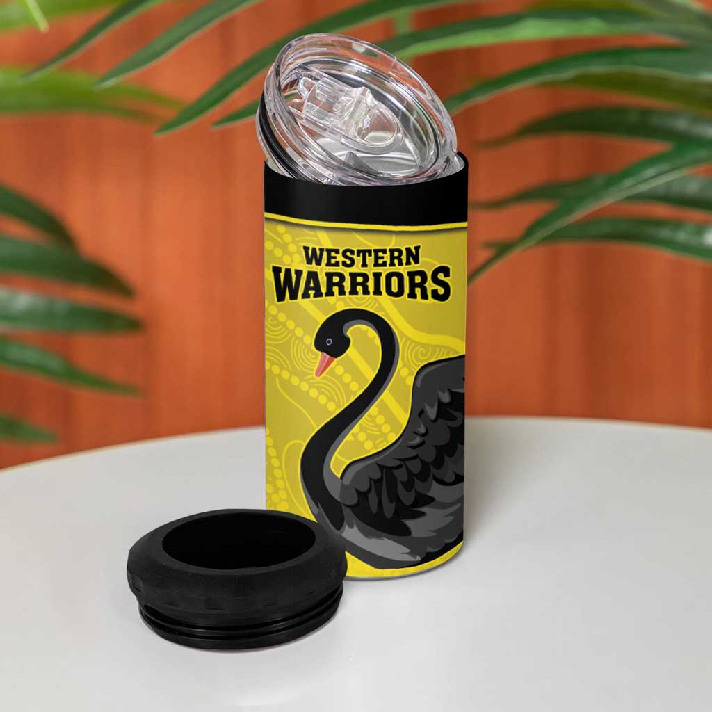 Custom Western Australia Cricket 4 in 1 Can Cooler Tumbler Go Warriors Black Swans - Aboriginal Art