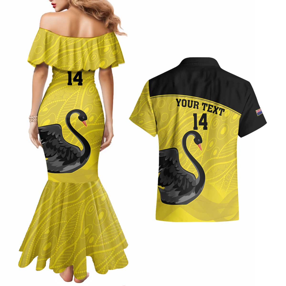 Custom Western Australia Cricket Couples Matching Mermaid Dress and Hawaiian Shirt Go Warriors Black Swans - Aboriginal Art