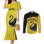 Custom Western Australia Cricket Couples Matching Mermaid Dress and Long Sleeve Button Shirt Go Warriors Black Swans - Aboriginal Art