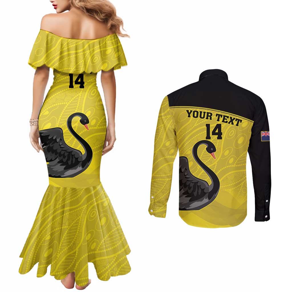Custom Western Australia Cricket Couples Matching Mermaid Dress and Long Sleeve Button Shirt Go Warriors Black Swans - Aboriginal Art