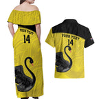 Custom Western Australia Cricket Couples Matching Off Shoulder Maxi Dress and Hawaiian Shirt Go Warriors Black Swans - Aboriginal Art