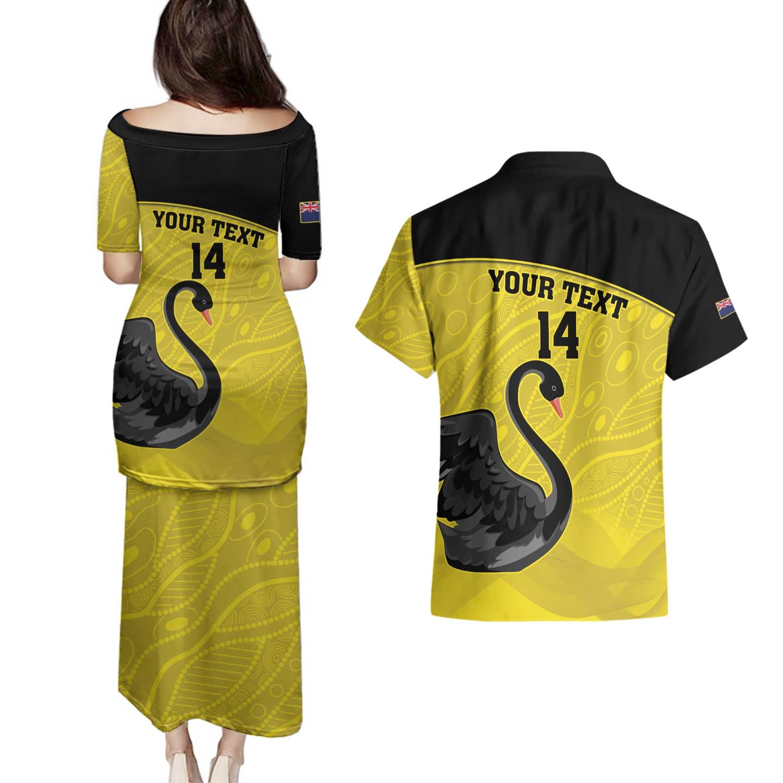 Custom Western Australia Cricket Couples Matching Puletasi and Hawaiian Shirt Go Warriors Black Swans - Aboriginal Art