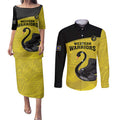 Custom Western Australia Cricket Couples Matching Puletasi and Long Sleeve Button Shirt Go Warriors Black Swans - Aboriginal Art