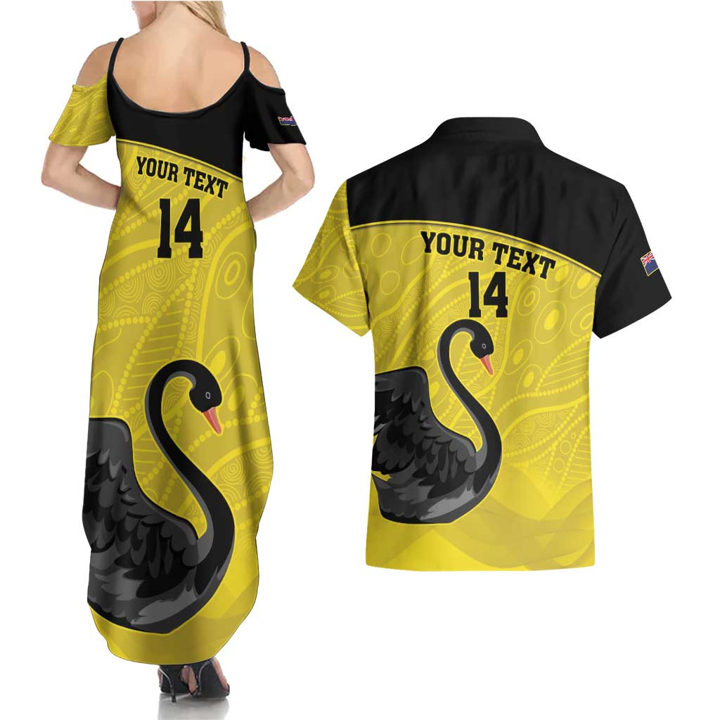 Custom Western Australia Cricket Couples Matching Summer Maxi Dress and Hawaiian Shirt Go Warriors Black Swans - Aboriginal Art