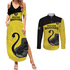 Custom Western Australia Cricket Couples Matching Summer Maxi Dress and Long Sleeve Button Shirt Go Warriors Black Swans - Aboriginal Art