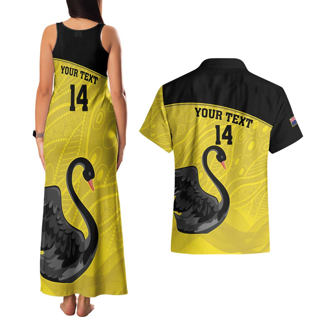 Custom Western Australia Cricket Couples Matching Tank Maxi Dress and Hawaiian Shirt Go Warriors Black Swans - Aboriginal Art