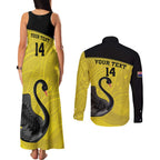 Custom Western Australia Cricket Couples Matching Tank Maxi Dress and Long Sleeve Button Shirt Go Warriors Black Swans - Aboriginal Art