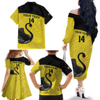 Custom Western Australia Cricket Family Matching Off The Shoulder Long Sleeve Dress and Hawaiian Shirt Go Warriors Black Swans - Aboriginal Art