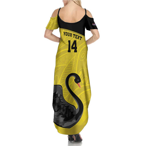 Custom Western Australia Cricket Family Matching Summer Maxi Dress and Hawaiian Shirt Go Warriors Black Swans - Aboriginal Art