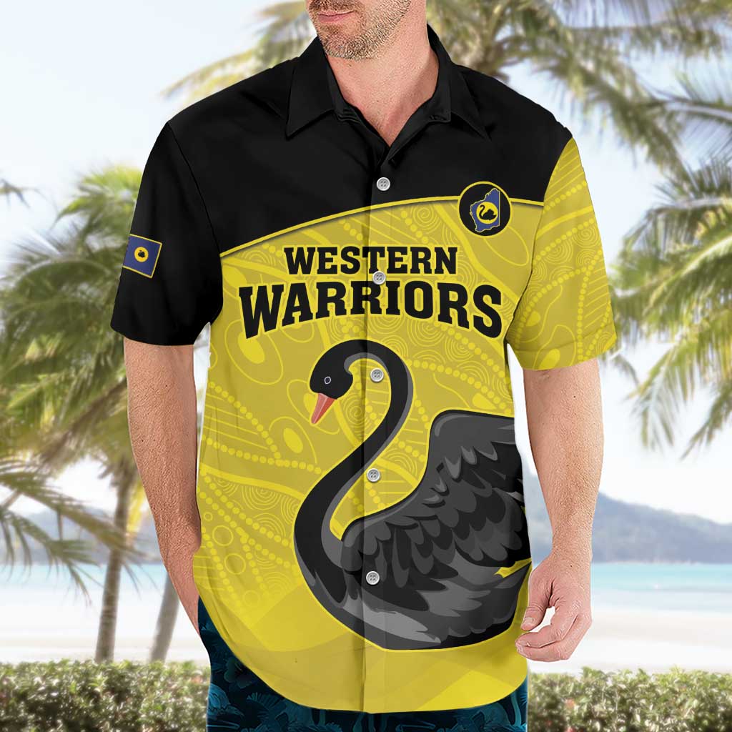Custom Western Australia Cricket Hawaiian Shirt Go Warriors Black Swans - Aboriginal Art